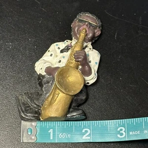 Man Playing Saxophone Magnet Jazz White Shirt with Blue and Black Polkadots - Picture 1 of 2