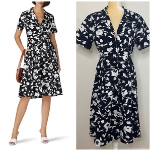 Jason Wu Collective Floral Collard Midi Dress Size 12 Black & White Pockets - Picture 1 of 14