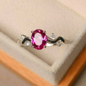 3.20Ct Oval Cut Pink Ruby Solitaire Women's Lab Created Ring 14K White Gold Over