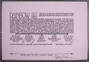 Pete Frame Deep Purple Blackmore Rainbow Original Rock Family Tree Twiglet 1980 - Foto 1 di 12