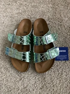 BIRKENSTOCK ARIZONA GATOR BRIGHT GREEN IRIDESCENT MICROFIBER SZ 37 / 38/ 40 EU - Picture 1 of 5
