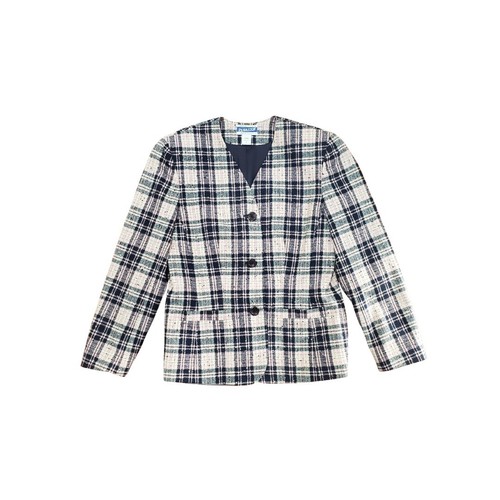 Pendleton Virgin Wool Plaid Blazer Suit Jacket Pink Navy Off White Size 6 USA