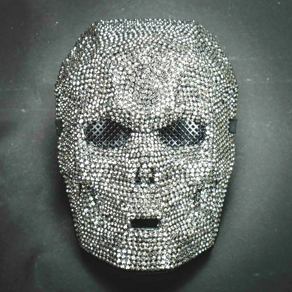 Full Face Skull Rhinestones Halloween Costume Masquerade Mask [Silver] - Image 1 of 1
