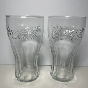 2 vasos grandes contorno transparente Coca Cola 22 oz logotipo en relieve pub hogar bar - Imagen 1 de 5