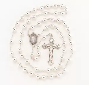 Leaf Budded Crucifix High Polished Rosary 7mm Sterling Silver Made in the USA - Picture 1 of 2