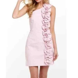 NWOT HTF Lilly Pulitzer Vivienne Flower Ruffle One Shoulder Dress Seersucker 0 - Picture 1 of 9