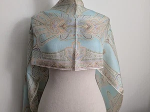 Vintage 1980s Talbot's Silk Chiffon Parsley Blue Pastel Colors Scarf 58"X14" - Picture 1 of 5