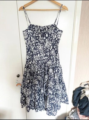 Laura Ashley Cotton Y2K Vintage Navy and White Floral Dress Size 14 - Image 1 of 4