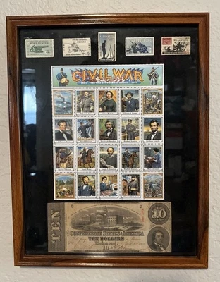 1995 Гражданская война США лист 1863 КОНФЕДЕРАТ $10 банкноты марки в рамке лот shiloh - Изображение 1 из 4