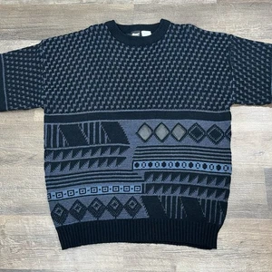 Vintage Imprint Men’s XL 90s Abstract Geometric Knit Sweater Grandpacore Retro - Picture 1 of 10