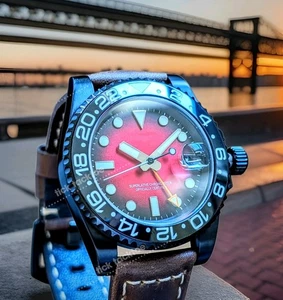 Schwarz Rot Vollautomatik Diver Sub GMT NH34A Mod Uhr 40mm Saphir 24jewels  - Bild 1 von 9
