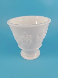 Vintage Keen Industries Small Milk Glass Vase Cup Grapes and Leaf Design 1966 - Picture 1 of 6