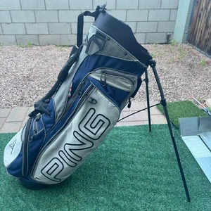 PING Hoofer Vantage Stand Golf Bag 5 Way Nylon Blue Gray Multiple Pockets - Picture 1 of 10
