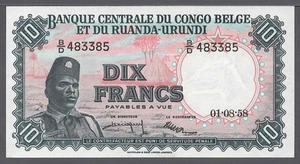Belgian Congo 1958 - 10 Francs P-30b -UNC - Picture 1 of 2
