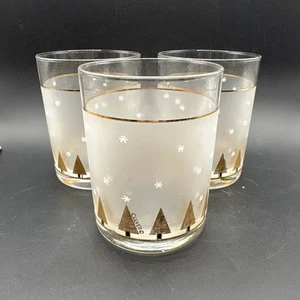 VINTAGE MCM CULVER FROSTED CHRISTMAS TREE GLASSES Set Of 3 - Picture 1 of 4