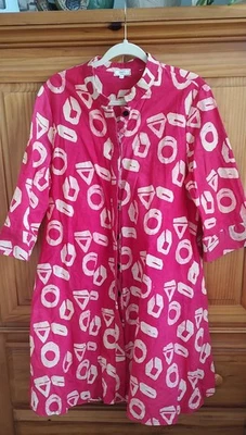 ZURI Kenya ~ Cotton Dress ~ #justonedress ~Coral Cream Geometric Print ~ L ~ EUC - Image 1 of 4