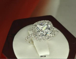 5.53 CT STERLING SILVER CUSHION CUT CZ VTG ANNIVERSARY ENGAGEMENT WEDDING RING - Picture 1 of 6