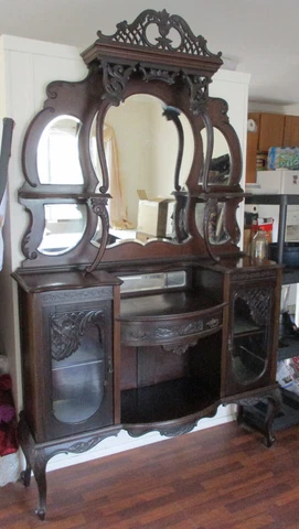 Big Antique Victorian 1880 Mahogany Hand Carved Chiffonier Etagere Dresser Cover