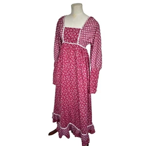 Gunne Sax 70's dress burgundy ditsy lace prairie dress maxi festival small - Picture 1 of 11