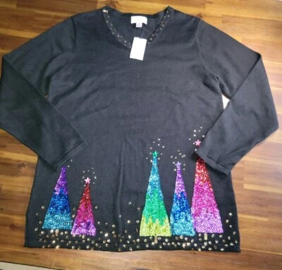 New Quacker Factory Womens Size S Embellished Christmas Tree Cardigan Sweater - Image 1 of 4