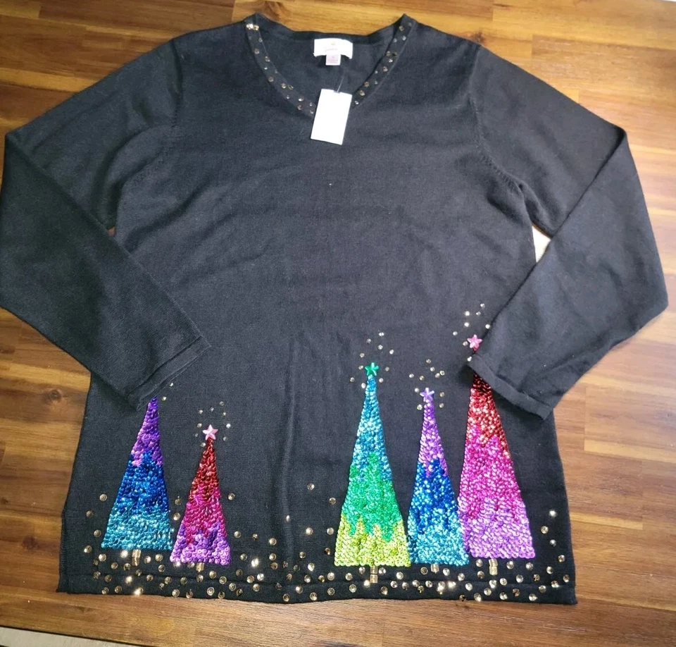 New Quacker Factory Womens Size S Embellished Christmas Tree Cardigan Sweater - Image 1 of 4