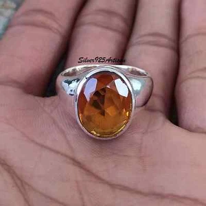 Citrine Gemstone 925 Silver Oval Signet Men's Gift Jewelry Handmade Ring - Picture 1 of 4