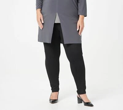 Mujeres con Control S Reg Control Abdomen Imitación Gamuza Ponte Leggings Negro Jet QVC 3021 Foto 1 de 4