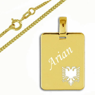 SILBERPOINT Gravur Platte viereck mit alb. Adler-Echt Gold /333- &.Silber verg.Kette-Gravur