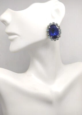 Aretes ovalados de color zafiro facetados y diamantes de imitación joyería regalo navideño Foto 1 de 4