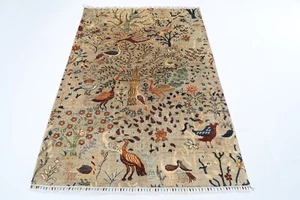 5 x 7 ft Birds Animal Gray Area Rug Afghan Hand Knotted Veg dye Wool OrientalRug - Picture 1 of 10