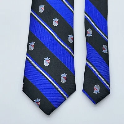 59.5" Ben Sherman Men's Necktie Black Blue Shield Striped Silk Tie Preppy - EUC Foto 1 de 4