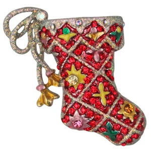 Medias de Navidad Feliz y Brillante Pin Multicolor Esmalte Cristales Rojos Radiantes - Imagen 1 de 2
