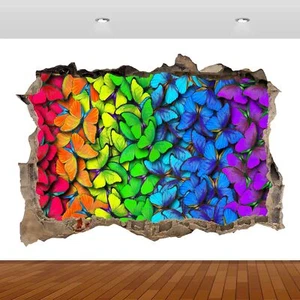 Rainbow Butterfly Color Pattern 3D Smashed Wall Sticker Poster Vinyl Mural S435 - Imagen 1 de 1