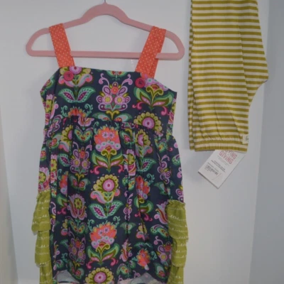 Túnica floral Persnickety talla 7 niñas nueva con etiquetas Olivia jersey legging rayas verdes Foto 1 de 4