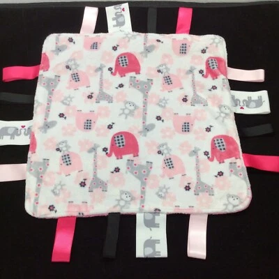 Taggie Handmade Lovey Jiraffes With Ribbon Sensory Security Pink Minky 12” x 12” - Image 1 of 3
