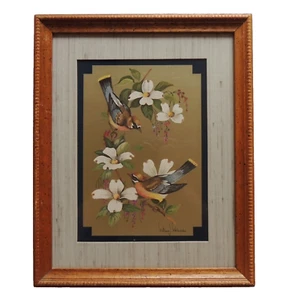 Vintage Birds & Dogwood on Gold-leaf Singed Print William J. Whiteside - Picture 1 of 10