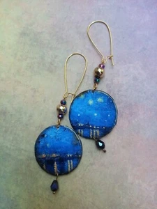 orecchini Tipo Van Gogh Notte Stellata sul Rodano earrings Handmade boho arte - Foto 1 di 2