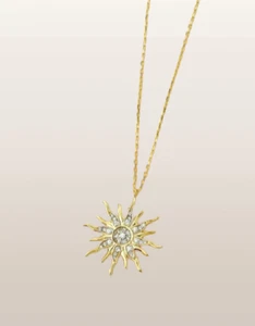 Simulated 1.00Ct Round Diamond Sun Pendant 14K Yellow Gold Finish 18" Free Chain - Picture 1 of 4