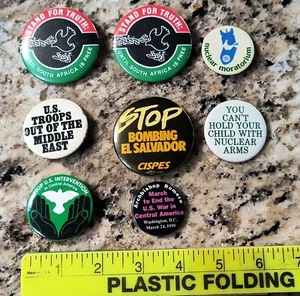 8 Assd Cause Pins Buttons NUCLEAR ARMS, MIDDLE EAST, SOUTH AFRICA, EL SALVADOR - Picture 1 of 23