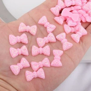 Shiny Pink Bow Shape Resin Beads Scrapbook Clothes Bead Hats Decoration 20Pcs - Picture 1 of 12