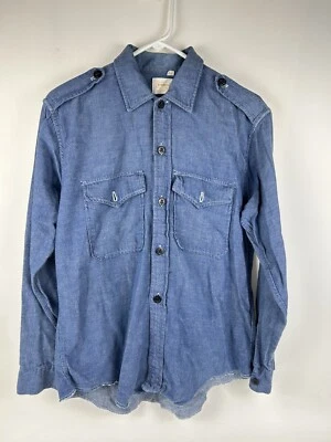 Camisa vintage Montgomery Ward Brent tamanho M azul estilo jeans com botões - Imagem 1 de 4