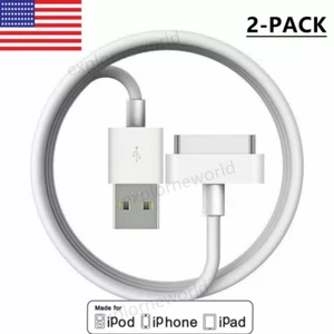 2PCS GENUINE 30-Pin to USB Charger Cable for Apple iPhone 4 4S 3GS iPad 2 3 iPod - Picture 1 of 8
