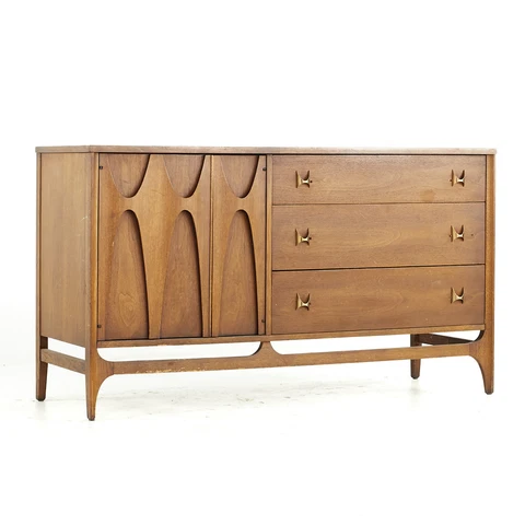 Broyhill Brasilia Mid Century Walnut and Brass Offset Buffet Cover