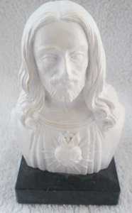 ~5" Tall Sacred Heart of Jesus Bust / Marble(?) w/Wood Base / Estate Sale Find - Picture 1 of 4