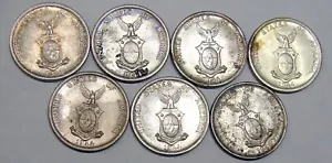 1944 & 1945 PHILIPPINES SILVER FIFTY 50 CENTAVOS (7 COINS) - Picture 1 of 2