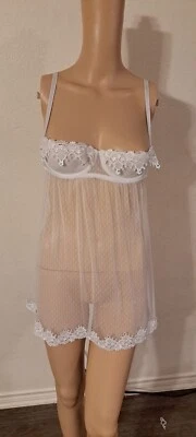 OH LA LA Cheri PARIS Floral Lace Sleepwear Babydoll Pajama Top Sz M - Image 1 of 4