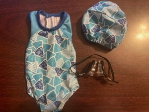American Girl Doll Chrissa Swim Team Gear Bathing Suit Bathing Cap Goggles - Picture 1 of 1