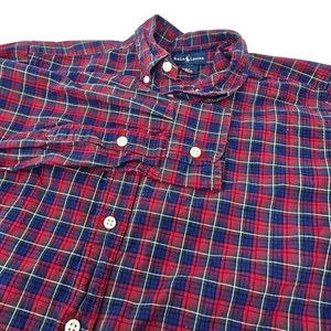 Ralph Lauren Button Down Shirt Boys Large (14-16) Red Blue Plaid Long Sleeve - Picture 1 of 5