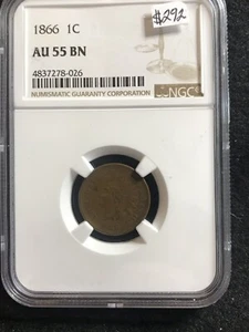 1866 INDIAN HEAD CENT 1c NGC AU-55 - Picture 1 of 4