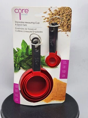 8 pc stackable measuring cups and spoons set  New red kitchen baking cooking - Image 1 of 4